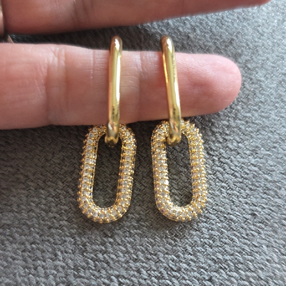 Elegant Gold Tone Crystal Hoop Earrings
